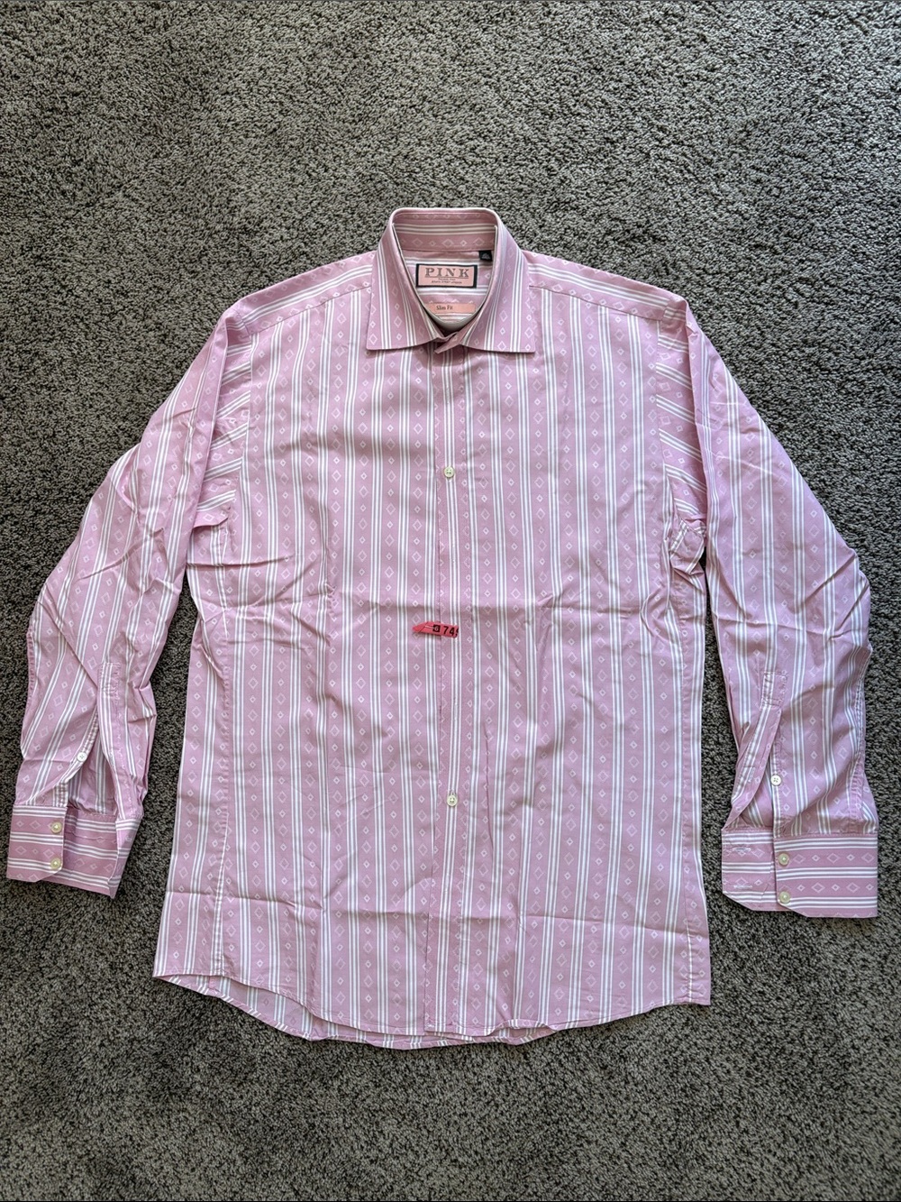 Thomas Pink Pink Striped Geometric Dress Shirt